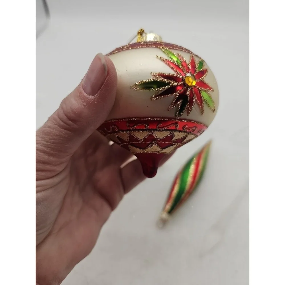 Vintage German Christmas Ornament Lot Qty 6 Blown‎ Glass Multicolored  Victorian
